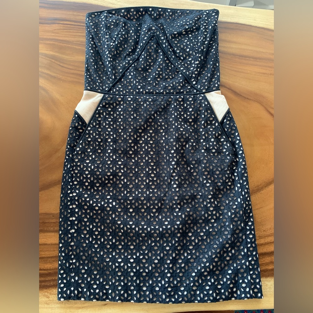 Maje Black Strapless Eyelet Lace Dress Size 36